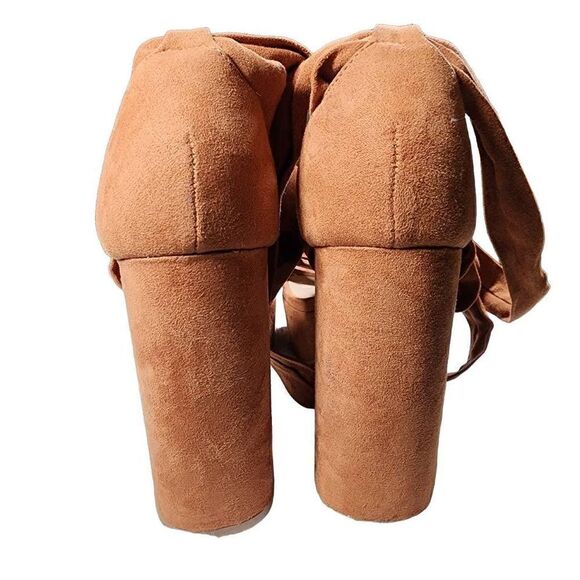 Wild Diva Lounge Suede Lace Up Platform Heeled Ankle Strap Sandals Brown Size 7 - Picture 4 of 9